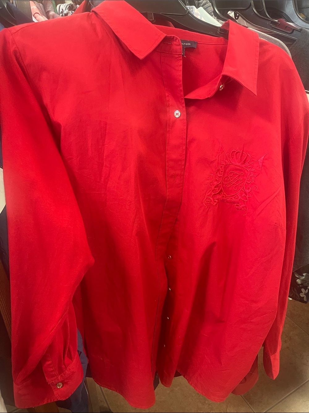 Tommy Hilfiger Red Embroidered Button-Up Shirt